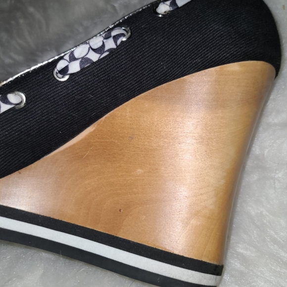 Y2K Coach Size 8.5 Black Fabric Wood Wedge - Picture 9 of 10